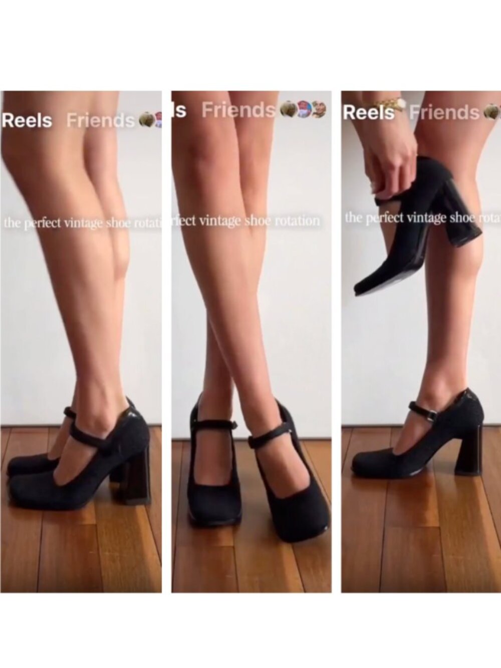 Prada Vintage 90s Black Charcoal Wool Mary Jane Block‎ Heels Ankle Strap 39.5